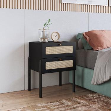 Imagem de Mesa de Cabeceira 2 Gavetas Palhinha Pé Madeira Oslo Nero/Preto