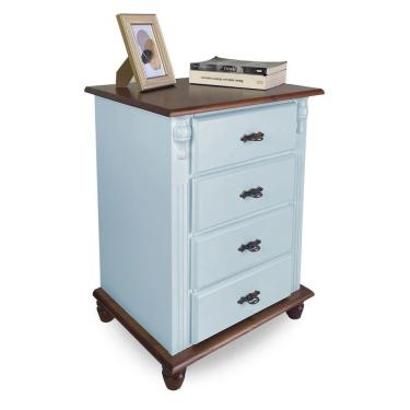 Imagem de Mesa de Cabeceira Florença 4 Gavetas Tampo e Pés Madeira - Azul Bebê/Imbuia