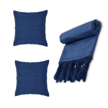 Imagem de Kit Manta Xale Grande para Sofá e Cama Lisa Com 2 Capas de Almofada - 