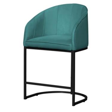 Imagem de Poltrona Banqueta Decorativa Luxo Mia Base Metal Preta Veludo - Estopa