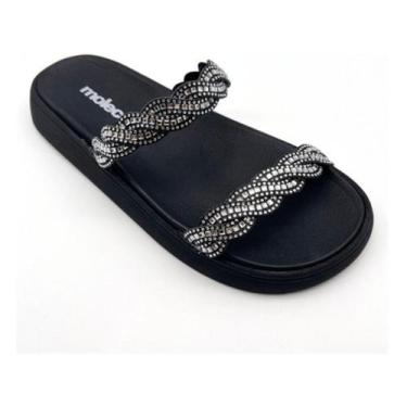 Imagem de Tamanco Moleca Casual Feminino Black Duas Tiras Pedraria, Preto, 38