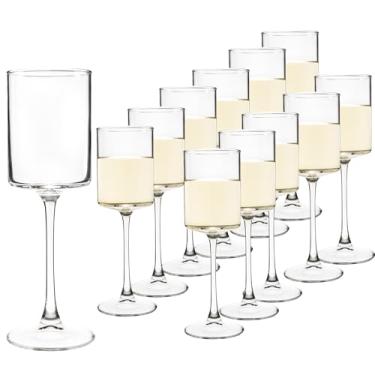 Imagem de YARYOUNG Conjunto de 12 taças de vinho quadradas, 293 ml, taça de vinho de haste longa para vinho branco e tinto, conjunto moderno de taças de vinho, presentes para casamento, aniversário, inauguração