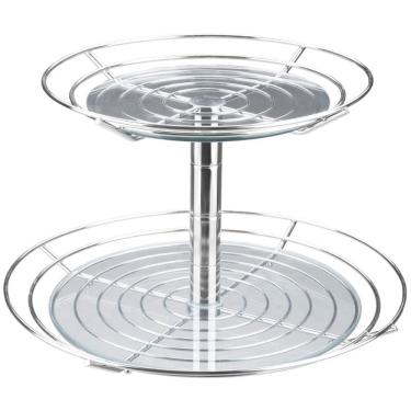 Imagem de Fruteira Dupla de Mesa Bancada Aramada com Vidro Redonda Masutti 2 Andares Suporte para Frutas