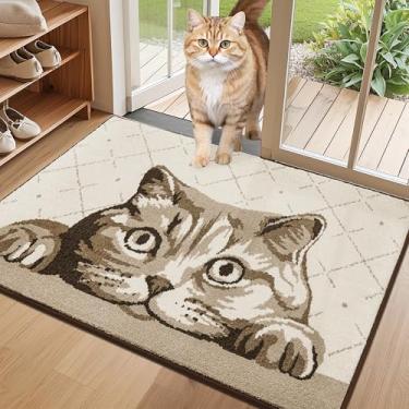 Imagem de COSY HOMEER Tapete de porta de cachorro gato caçador de sujeira 61 cm x 91 cm antiderrapante / antiderrapante tapete de boas-vindas para gatos absorventes laváveis capachos de entrada de pilha baixa