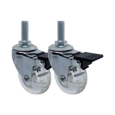 Imagem de Kit 2 un roda rodízio giratório rosca freio gel 3 pol 75mm - AJAX