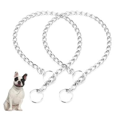 Imagem de Coleira gargantilha prateada para cães, pacote com 2 coleiras de metal para treinamento pesado, para meninos e meninas, coleiras para filhotes de cachorro para PPS XS, pequeno, médio, grande, grande