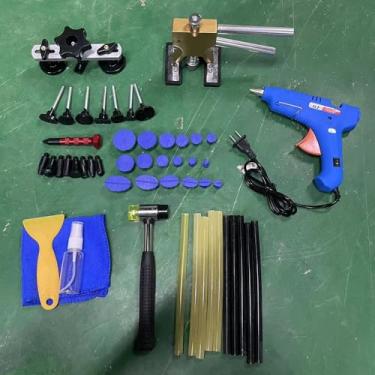 Imagem de CIADAZ 51 PCS Kit de reparos de amassados sem pintura Conjunto ajustável de remoção de amassados de corpo de carro Ferramentas de reparo com levantador de amassados dourados, máquina de cola extratora