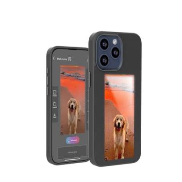 Imagem de KSOPUERT Capa para smartphone com tela de tinta atualizada em 4 cores DIY com visor de imagem/foto/imagem/texto compatível com iPhone 16 Pro Max, transmissão NFC, preta