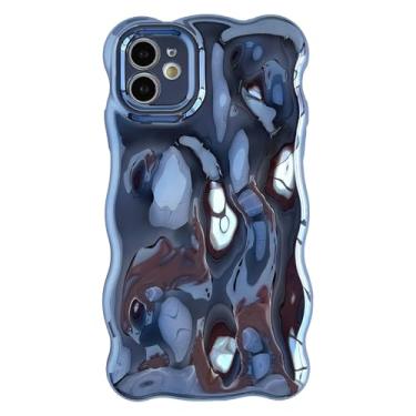 Imagem de Caseative Padrão ondulado de água cromado galvanizado cor doce macio compatível com capa para iPhone (azul eletro, iPhone 11)