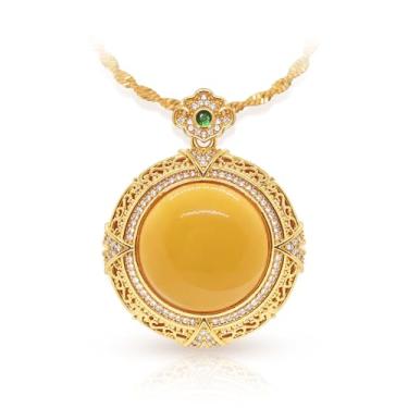 Imagem de Janyortrenner Colar feminino de cera de abelha âmbar e zircônia cúbica - Presente para mãe banhado a ouro 18K