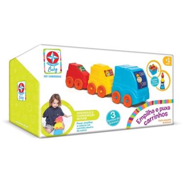 Imagem de Brinquedos Estrela Empilha e Puxa Carrinhos, Multicolorido