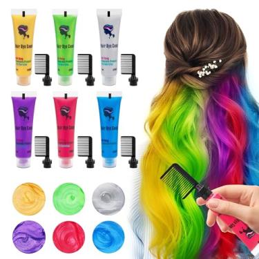 Imagem de 6 peças de tintura temporária para cabelos escuros e claros, giz de cabelo para meninas, tintura de cabelo infantil para tintura temporária de cabelo para crianças, tintura de cabelo