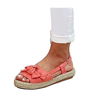 Imagem de Bigfanshu Sandálias femininas rasteiras sapatos de verão femininos peep bow sapatos casuais chinelos, Rosa, 6.5
