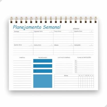 Imagem de Planner Semanal Permanente 25x18cm | 50 Folhas (50 Semanas) – Organizador Não Datado de Tarefas e Rotina com Espiral | Produtividade para Escritório, Estudos e Casa | Capa Transparente (Azul)