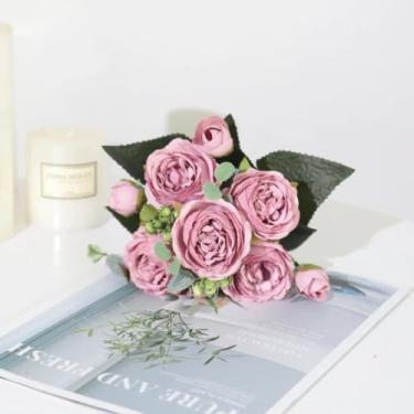 Imagem de Flores artificiais, rosas, buquê de casamento, peônia de seda roxa, flores falsas, sala de estar, decoração de casamento, planta (feijão vermelho)