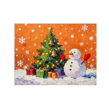 Imagem de Pinturas em tela Natal-Quadros Decoração de Parede-Boneco neve presente Natal-Inverno Paisagens Impressões para Sala de Estar 60x80cm Sem Moldura