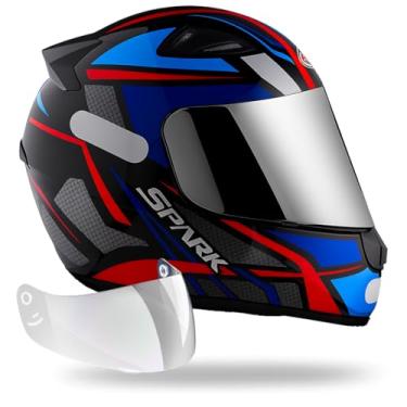 Imagem de Capacete Moto Masculino Ebf Spider Azul + Viseira Cromada 2.2mm (58)