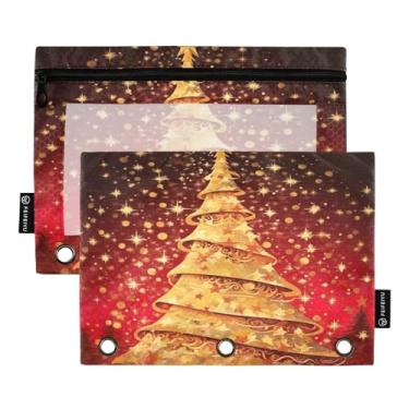 Imagem de Wassud Árvore de Natal dourada (2) pacote com 2 pastas para fichário com 3 furos, pasta organizadora de arquivos para casa, escritório