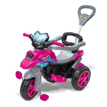 Imagem de Triciclo Infantil Moto Com Pedal E Haste - Rosa - Maral