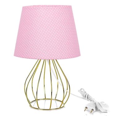 Imagem de Abajur Cebola Dome Rosa/bolinha Com Aramado Dourado