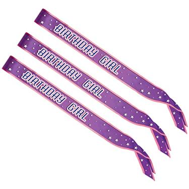 Imagem de Beistle 3 peças em tecido de cetim para aniversário faixas para festas de casamento, 83,8 cm x 10,1 cm, roxo/rosa/branco/azul