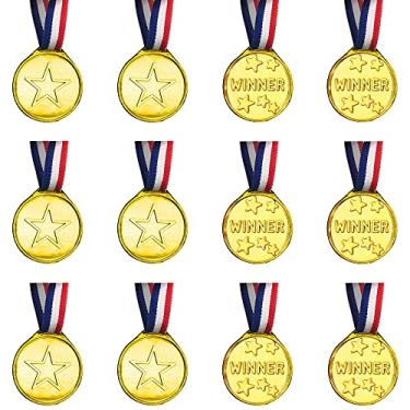 Imagem de ArtCreativity Medalha de prêmio de ouro para crianças, conjunto de 12 medalhas em colares de fita, prêmios de metal estilo olímpico para esportes, show de talentos e abelha ortográfica, brindes de festa de aniversário de ginástica
