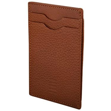 Imagem de Carteira masculina fina de couro com bloqueio de RFID, Tan- Corco em relevo - Estojo vertical para cartão, P