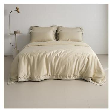 Imagem de Jogo de cama de lençol de algodão egípcio, capa de edredom, solteiro, casal, Queen, King, cor lisa, lençóis de cama (bege queen)