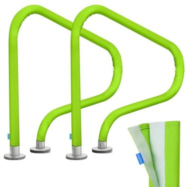 Imagem de Xxerciz 2 capas de corrimão de piscina, capas de corrimão de piscina verdes antiderrapantes com tiras de gancho e laço para trilhos de mão de piscinas (1,8 metros)
