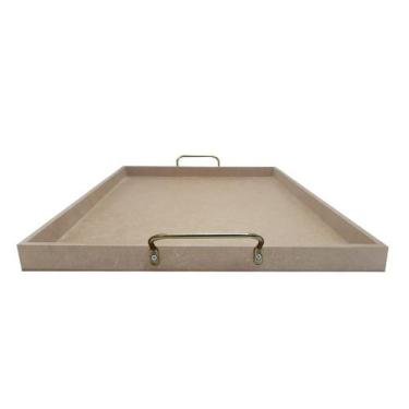 Imagem de Bandeja Retangular Lisa Simples com Alça 32x27x2 Mdf 6mm Madeira - ATA
