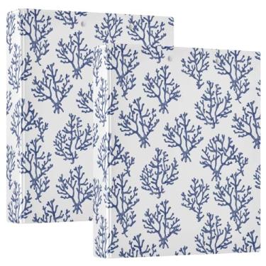 Imagem de Fichário coral azul marinho e branco com 3 anéis decorativos de 3,8 cm com prancheta e 3 bolsos transparentes, comporta 200 folhas de papel tamanho A4 fichários à prova d'água para escola, escritório