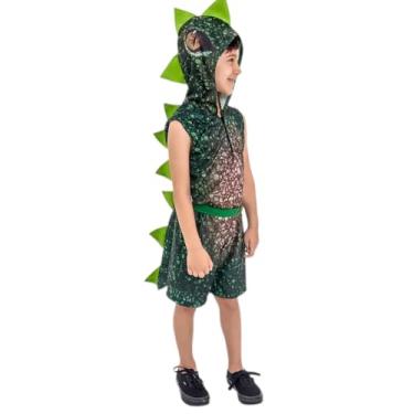 Imagem de Fantasia de Dinossauro Infantil Roupa Dinossauro Curta com Capuz e Rabo Anjo Fantasias (P 2/3 anos)
