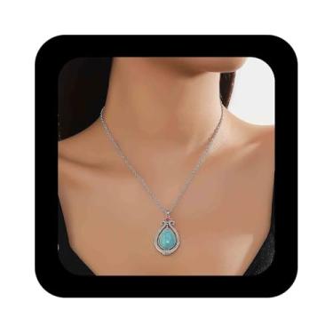 Imagem de Erimberate Colar gargantilha turquesa com gota boêmia prata turquesa colar com pingente de pedra azul turquesa colares étnicos de pedras preciosas naturais joias para mulheres, Zinco, Sem Pedra