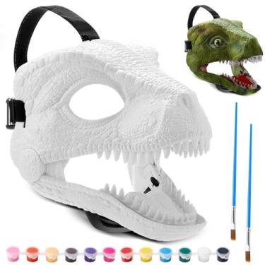 Imagem de Seenelling 2 Pieces Hard Plastic Dinosaur Mask with Paints Blank DIY Dino Mask Dinosaur Costume Dinosaur Toys for Girls Boys Halloween Furry Mask Costume, Christmas Birthday Gift