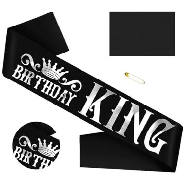 Imagem de SKJIAYEE Faixa De Rei Aniversário, Engraçada Cetim Preto Com Letras Em Folha Prata Para Meninos Ou Homens 10, 13, 16, 18, 21, 30, 40, 50, 60, Qualquer Artigo Festa Presentes Lembrancinhas.