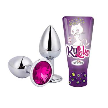 Imagem de Kit plug anal medio + anestesico dessensibilizante anal hot flowers, P