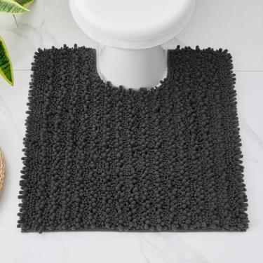 Imagem de Disolla Tapete higiênico 61 x 61 cm antiderrapante tapete de banheiro em forma de U tapete de contorno lavável para vaso sanitário absorvente tapete grosso, cinza escuro