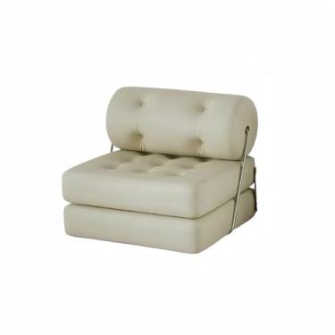 Imagem de lomysoali Sofá de couro bloco de tofu, design dobrável de uso duplo, sofá-cama compacto com funcionalidade versátil para sala de estar, quarto, escritório, quintal, dormitório (branco)