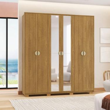 Imagem de Guarda Roupa Casal Marlin 6 Portas de Bater 2 com Espelhos 4 Gavetas com Nichos MDF Nature G98 - Gran Belo