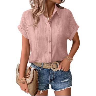Imagem de Camisa feminina Zeagoo com botões, manga curta, rosa
