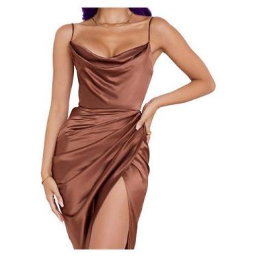 Imagem de Vestido de festa feminino em tecido marrom de poliéster Pro Summer - L