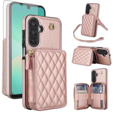 Imagem de Asuwish Capa de celular para Samsung Galaxy A17/A26 5G carteira de celular com protetor de tela de vidro temperado alça transversal com bloqueio RFID porta-cartão de crédito A 17 26 17A 26A 4G