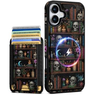 Imagem de Shorogyt Capa carteira para iPhone 17 – Serve para 7 cartões, compatível com Magsafe Suporte magnético destacável para cartão de crédito de couro bonito capa de telefone feminina meninas para Apple 17