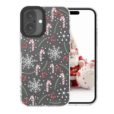Imagem de FOQENCCI Capa de telefone de Natal para iPhone 17 TPU transparente + proteção da moldura da câmera preta antideslizante à prova de choque com design de estampa de guirlanda de bengala doce de Natal