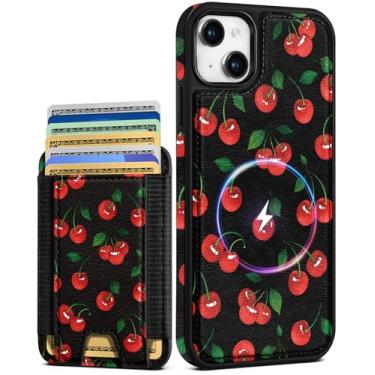 Imagem de Shorogyt Capa carteira para iPhone 14 – Serve para 7 cartões, compatível com Magsafe Suporte magnético destacável para cartão de crédito de couro bonito capa de telefone feminina meninas para Apple 14