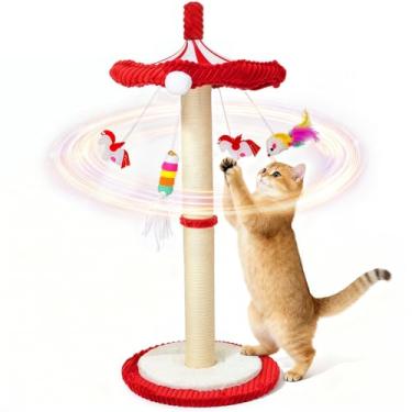 Imagem de MOYMO Poste arranhador para gatos, arranhador alto para gatos em ambientes internos – Poste moderno de sisal para gatinhos e gatos adultos, carrossel, M