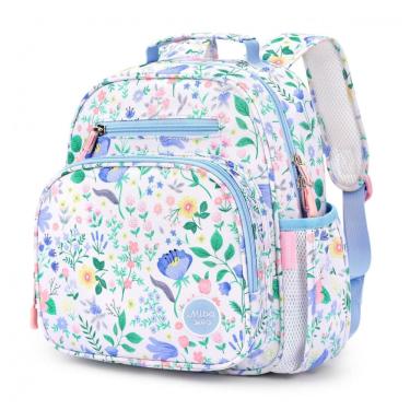 Imagem de Mochila infantil floral azul mibasies 7L para meninas 2 a 4 anos 30 cm