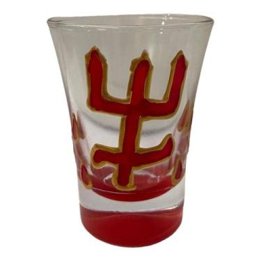 Imagem de Copo de Dose de Cachaça de Vidro Exu Tridente Vermelho 45ml - Lua Míst