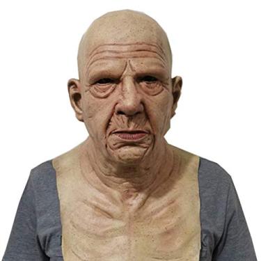 Imagem de 3D Halloween Headgear Old Man Face Cover Costume Latex Mask Horror Party Elderly Man Head Cover Mask Realistic Human Horror Headgear for Party Props