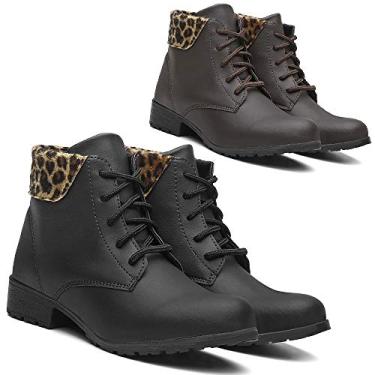 Imagem de Kit 2 Pares Bota Feminina Confortavel Coturno Feminino Inverno Cor:Preto;Tamanho:36